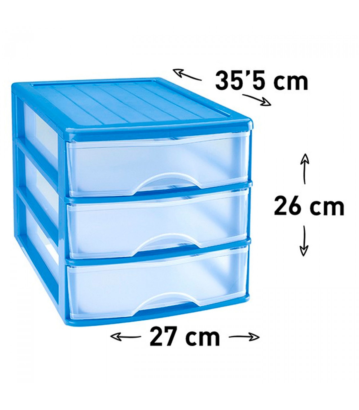 Tradineur - Cajonera sobremesa plástico con 3 cajones transparentes, torre  de almacenaje multiusos, ordenación, hogar, 26 x 27 x
