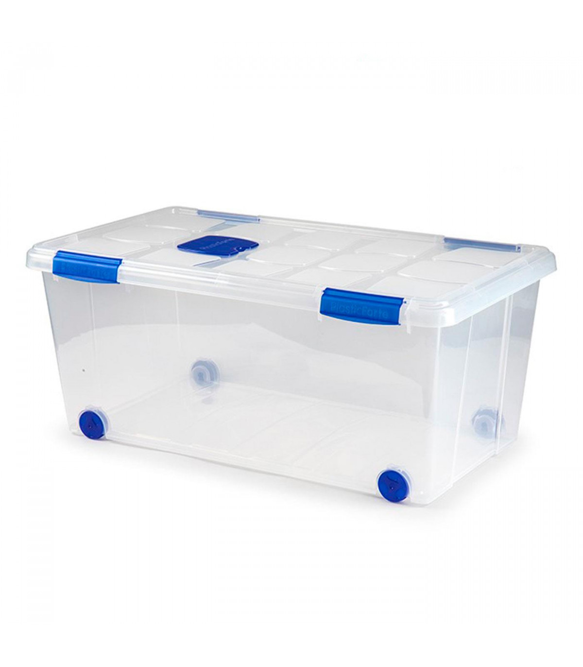 Tradineur - Caja de plástico transparente de 32 x 75,5 x 43,5 cm, con de 61 litros, Contenedor de plástico para almace