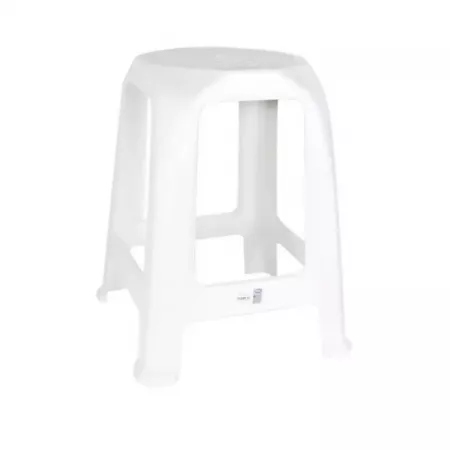 Taburete plástico blanco multiusos, diseño seguro y práctico Taburete plástico blanco multiusos, diseño seguro y práctico