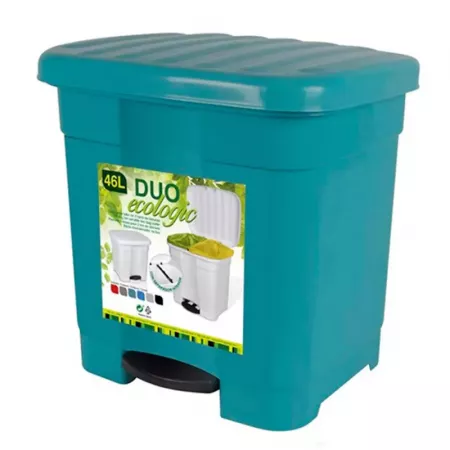 Cubo de reciclaje 46L con pedal y separador verde azulado Cubo de reciclaje 46L con pedal y separador verde azulado