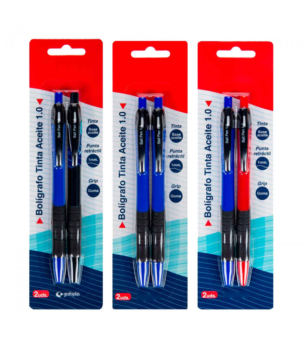 Tradineur - Pack de 6 bolígrafos retráctiles - Fabricado en
