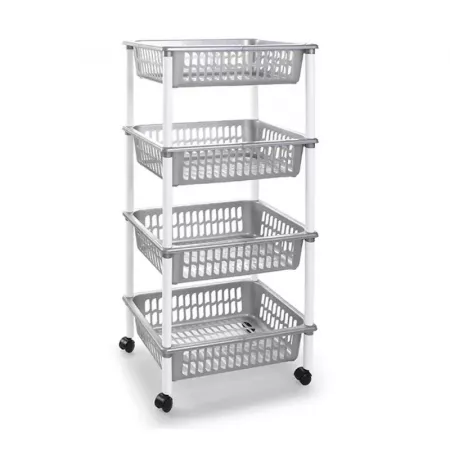 Carrito de Cocina con Ruedas y 4 Cestas Plata Fácil Montaje Carrito de Cocina con Ruedas y 4 Cestas Plata Fácil Montaje