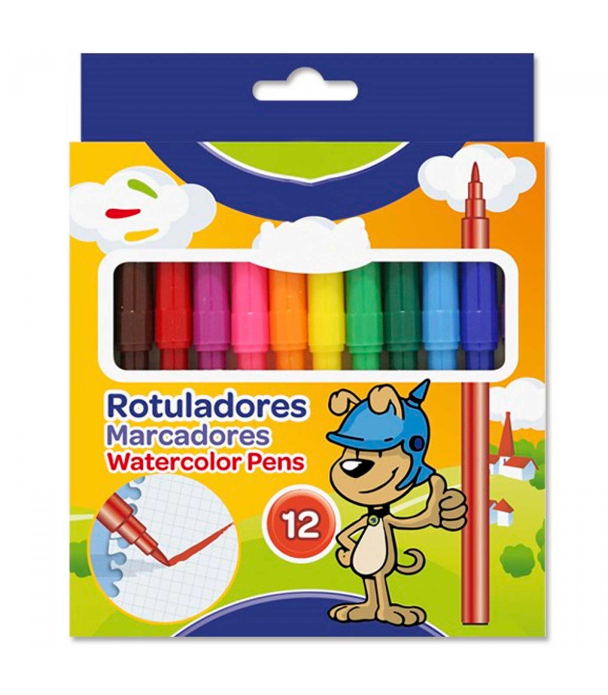 Tradineur - Caja de 12 rotuladores finos de colores para niños