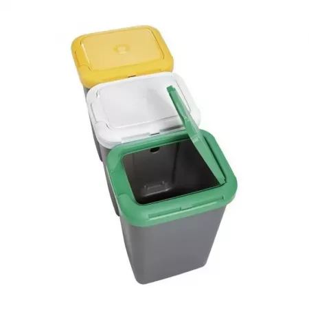Set 3 Cubos Reciclaje 25L Gris con Tapas Resistente y Fácil Limpieza Set 3 Cubos Reciclaje 25L Gris con Tapas Resistente y Fácil Limpieza