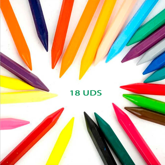 Caja de 18 ceras de colores para niños, material escolar, colores