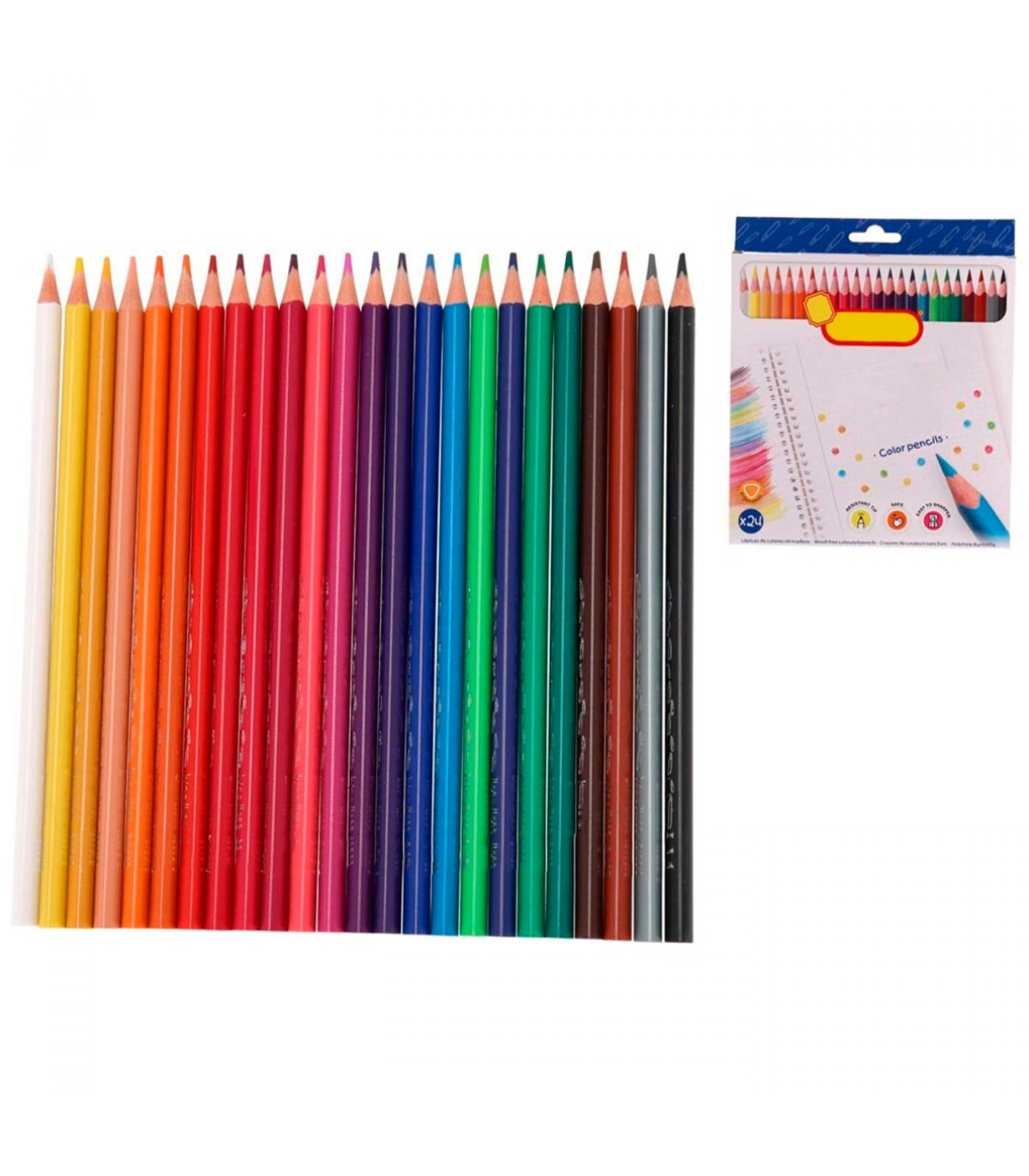Tradineur - Caja de 24 lápices de colores para niños, material