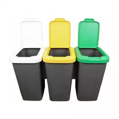 Set 3 Cubos Reciclaje 25L Gris con Tapas Resistente y Fácil Limpieza Set 3 Cubos Reciclaje 25L Gris con Tapas Resistente y Fácil Limpieza