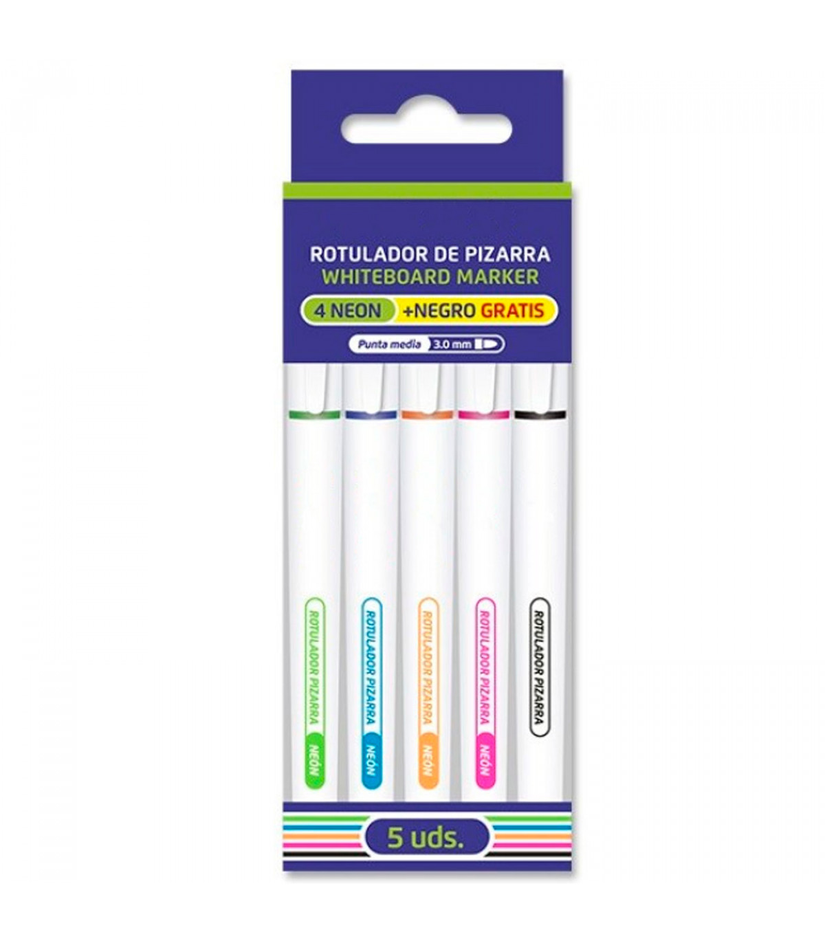 Tradineur - Pack de 6 rotuladores de colores para pizarra blanca,  marcadores de borrado en seco, uso escolar, oficinas