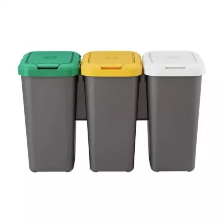 Set 3 Cubos Reciclaje 25L Gris con Tapas Resistente y Fácil Limpieza Set 3 Cubos Reciclaje 25L Gris con Tapas Resistente y Fácil Limpieza