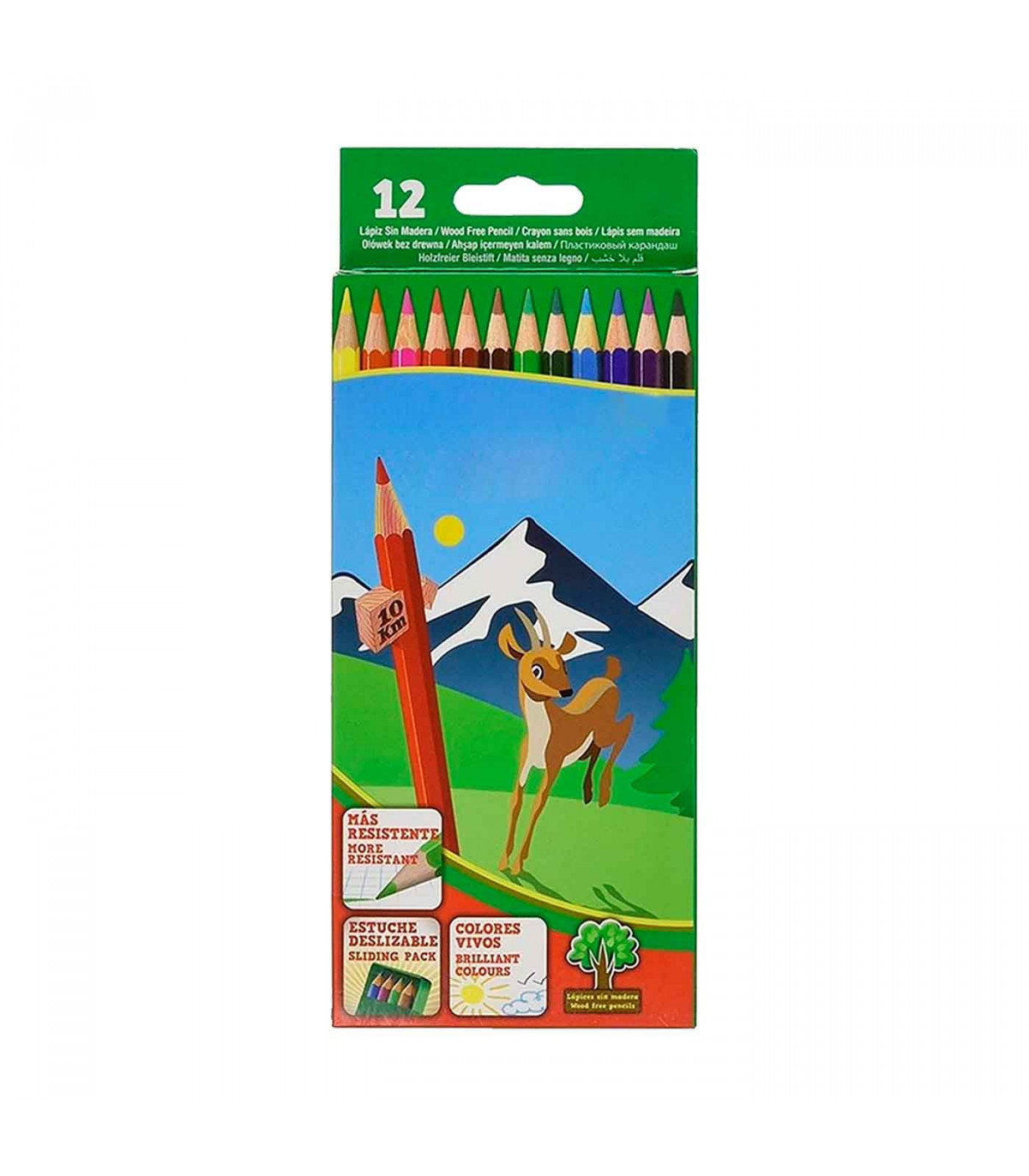 Tradineur - Caja de 12 lápices de colores para niños, material escolar,  colores vivos surtidos, ideal para colorear y dibujar