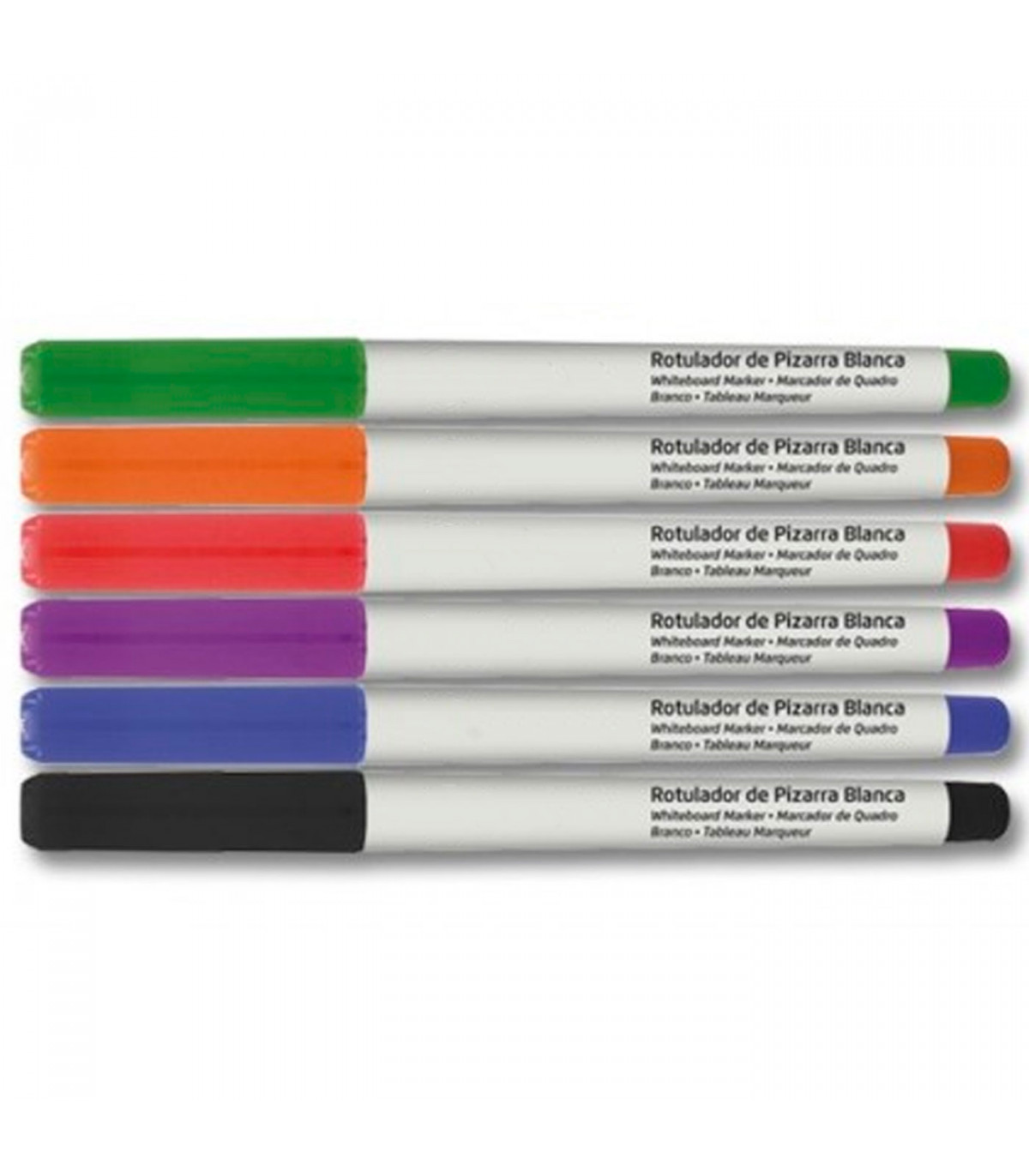 Tradineur - Pack de 6 rotuladores de colores para pizarra blanca,  marcadores de borrado en seco, uso escolar, oficinas, rotuladores blancos 
