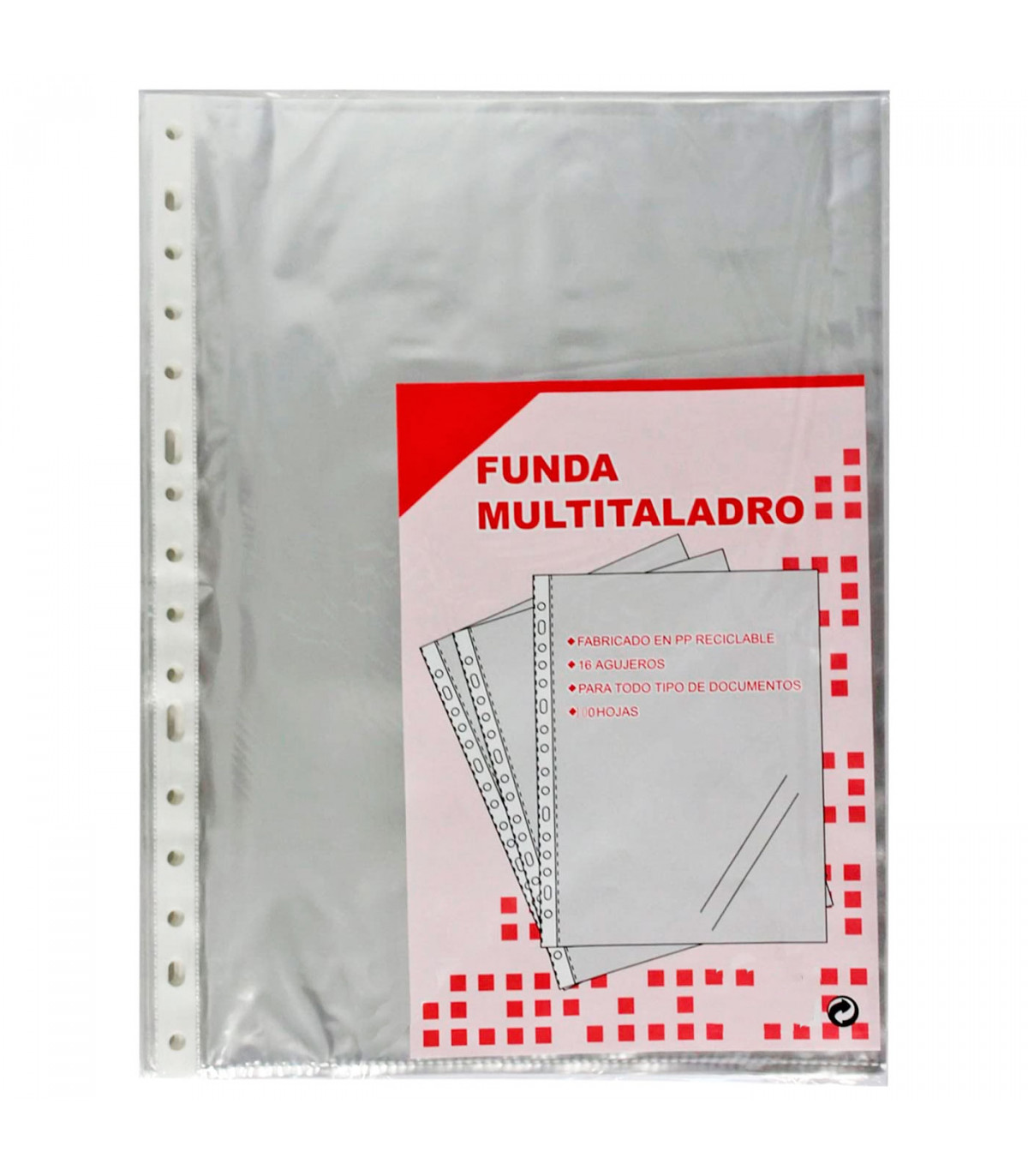 Pack de 100 fundas de plástico transparente A4, multitaladro, 16 agujeros,  ordenar y clasificar apuntes, documentos