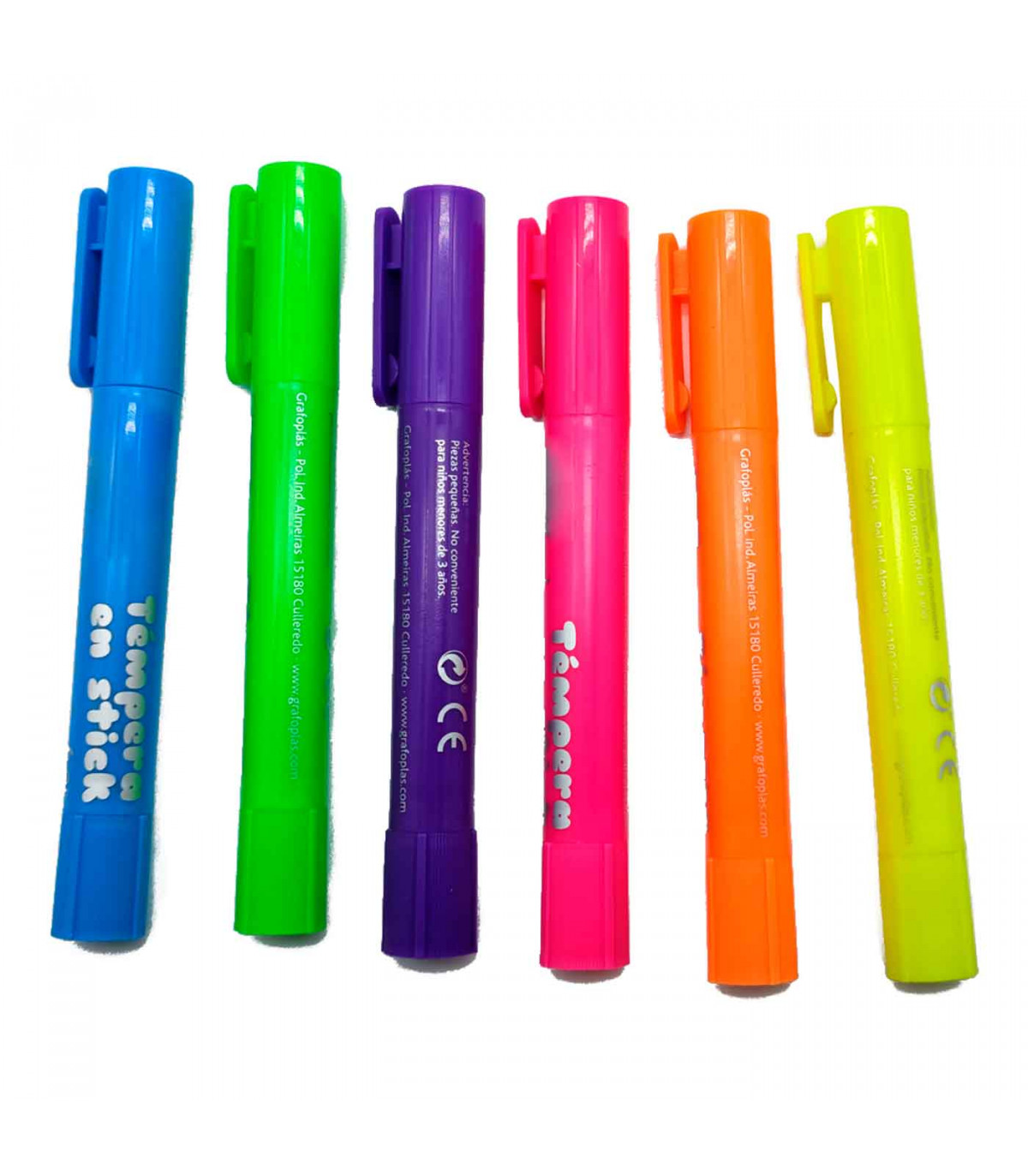 Tradineur - Caja de témperas sólidas en stick en color fluor - 6 Colores  Diferentes - Acabado cera y tempera - Ideal para los ni