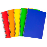 Tradineur - Pack de 5 libretas rayadas A4, tapas de cartón, encuadernación de espiral, 80 hojas, tamaño folio, material escolar, colores aleatorios