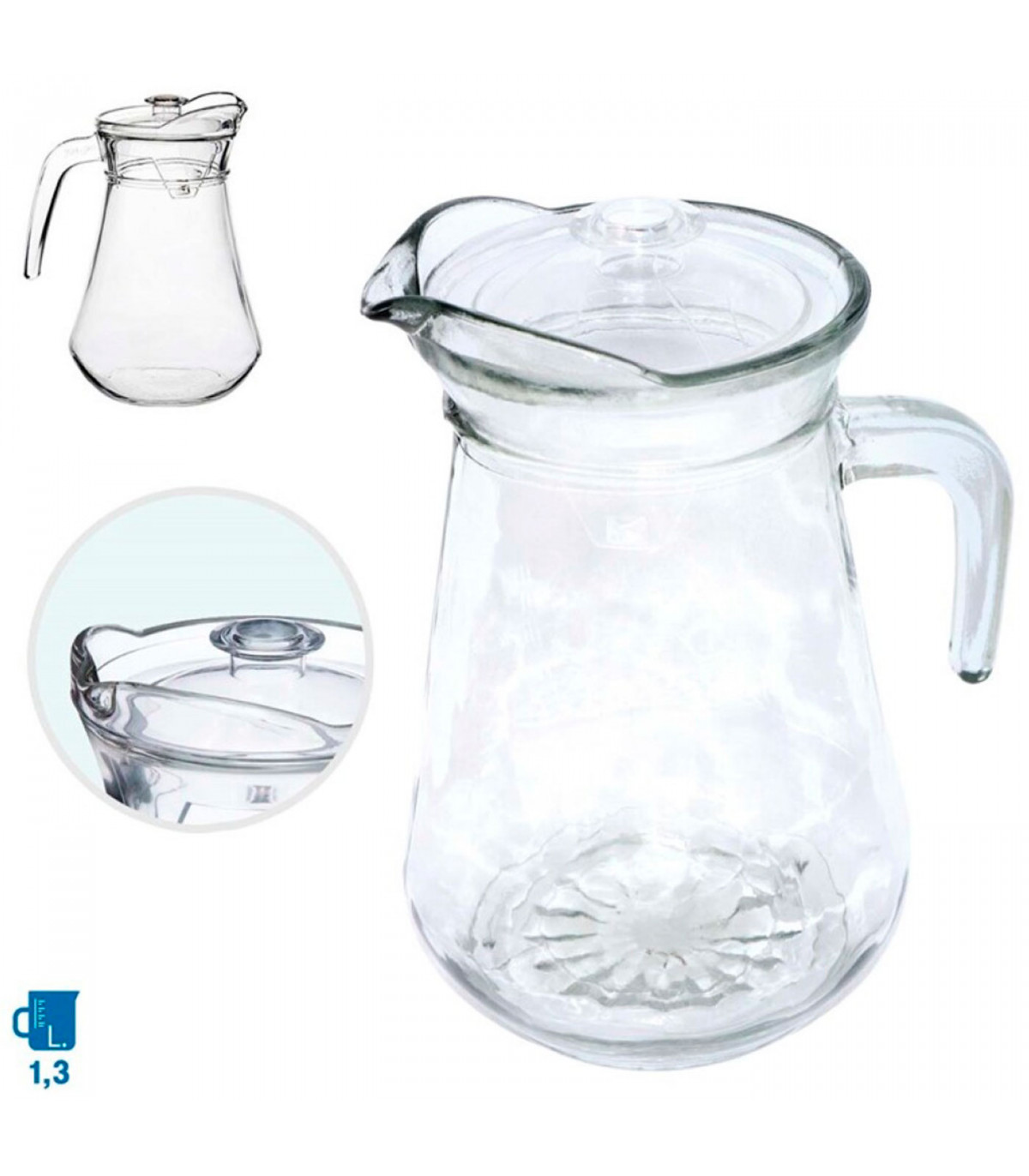 Tradineur - Jarra de cristal para agua con tapa de plástico, servir bebidas  frías, limonada, té helado, frigorífico, nevera, hog