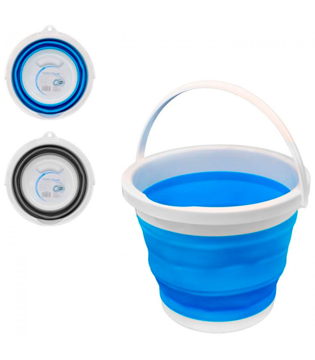 Cubo plegable de silicona con asa de color azul - Concepto Camper