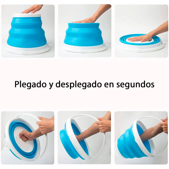 Cubo plegable de silicona con asa de color azul - Concepto Camper