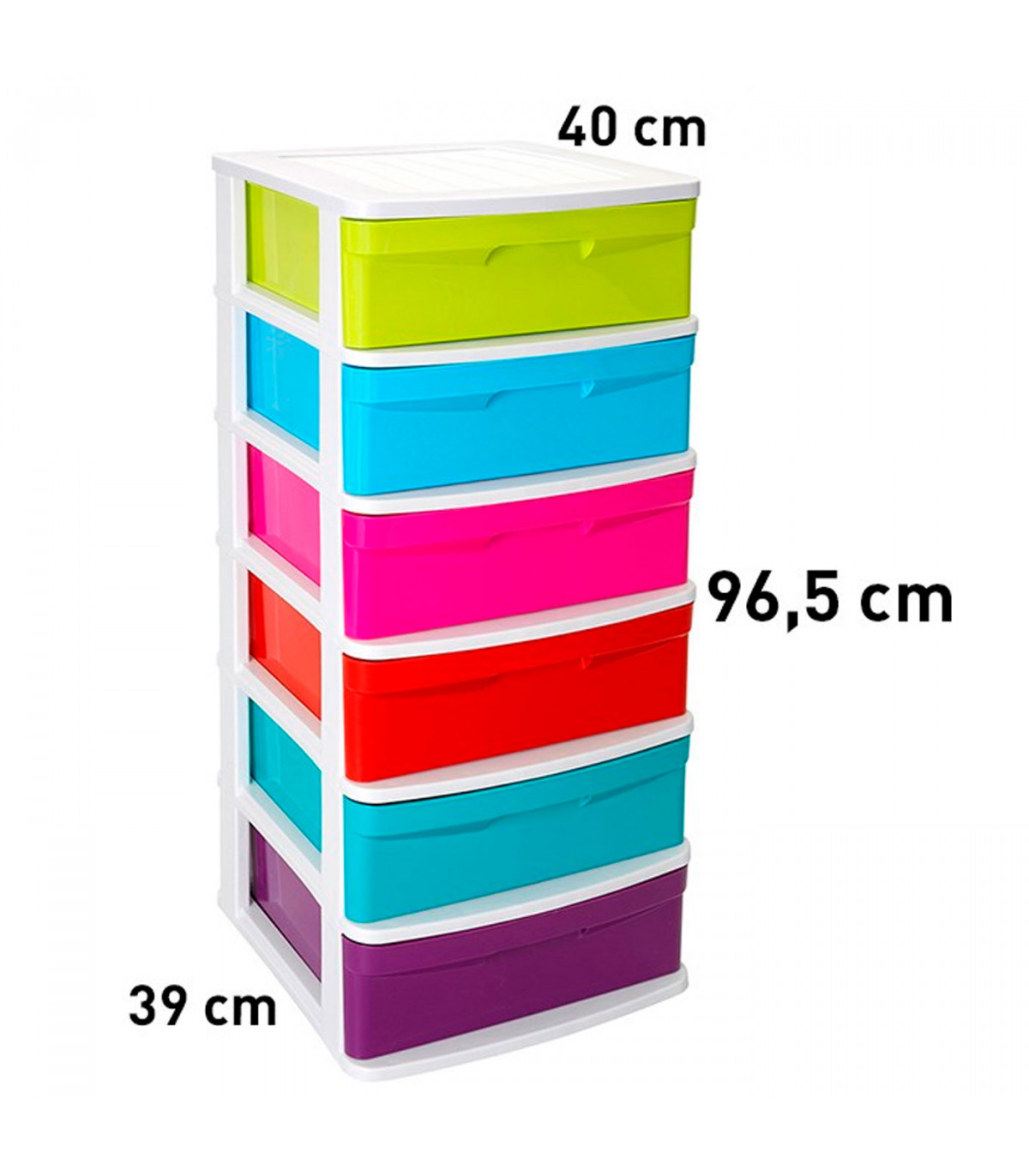 Tradineur - Cajonera de almacenaje modelo Sena, 6 cajones multicolor,  plástico, torre de ordenación multiusos, hogar (Blanco, 96