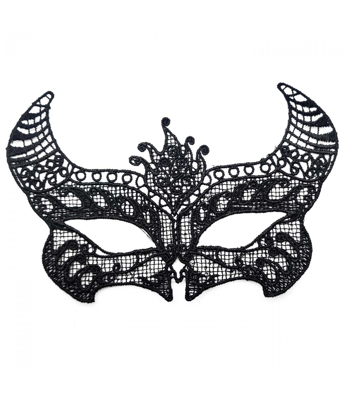Tradineur - Antifaz con encaje de diablo - Complemento para carnaval,  Halloween y celebraciones. - Color Negro - 13 x 20 cm