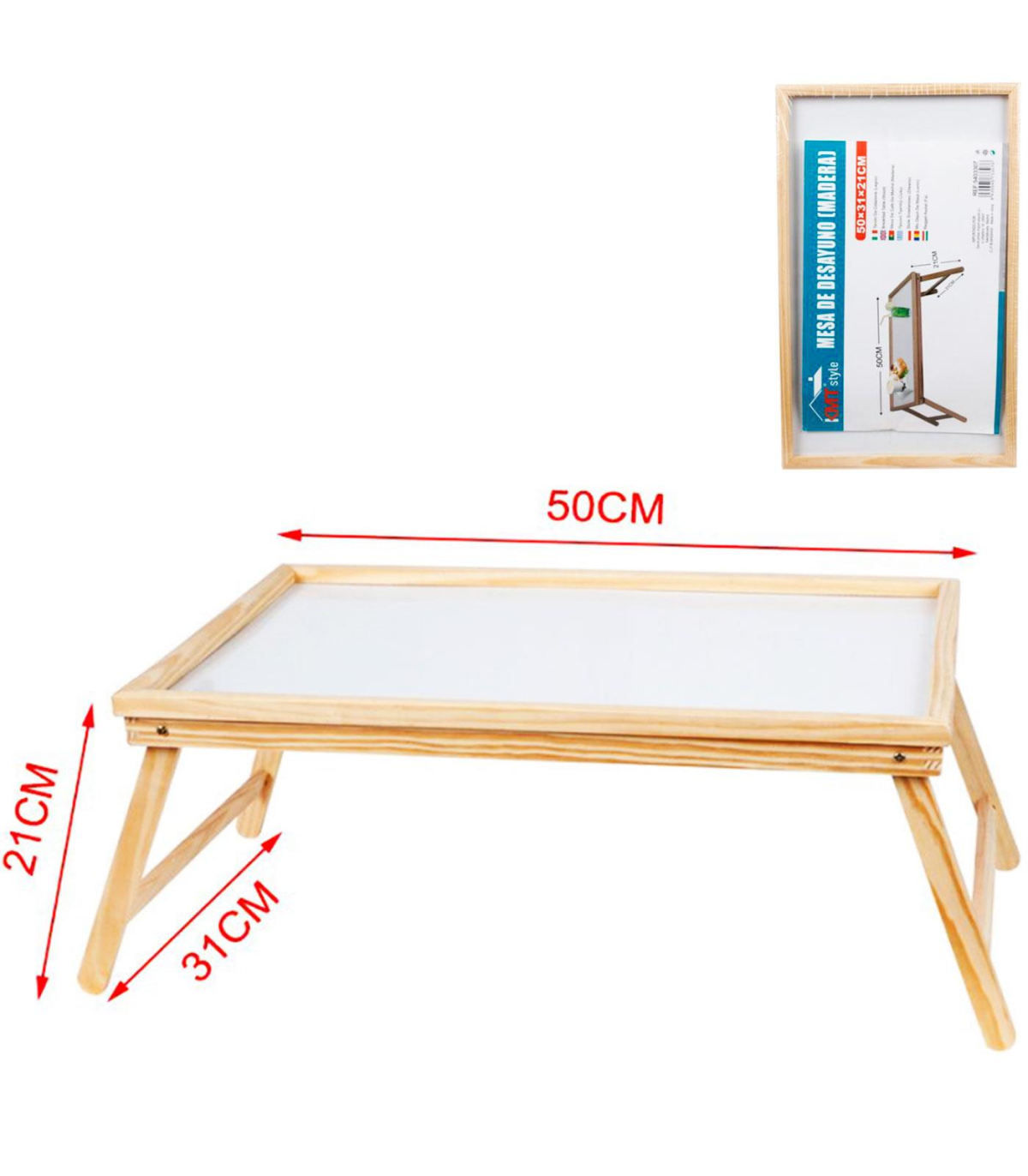 Mesa de madera plegable con asas para cama 30 x 50 x 23 cm, bandeja  multiuso para desayuno con patas plegables, ligera y resiste