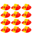 Tradineur - Pack de 12 sombreros vaqueros con diseño de bandera de España - Fabricación 100% plático - para jóvenes y adultos - 12 x 25 x 29,5 cm