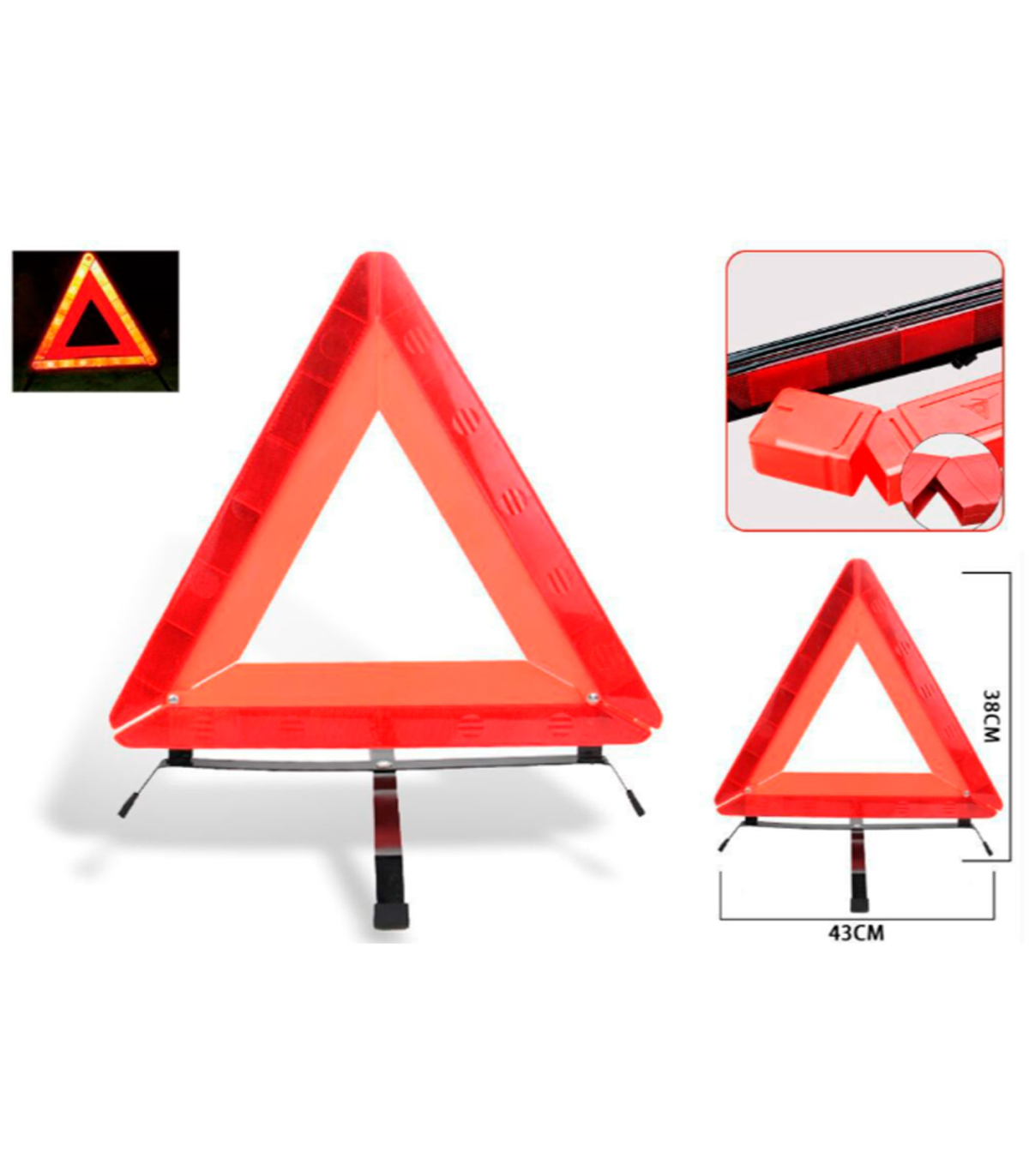 Tradineur - Triángulo reflectante de emergencia homologado para coche,  incluye estuche de plástico, señalización, advertencia, a