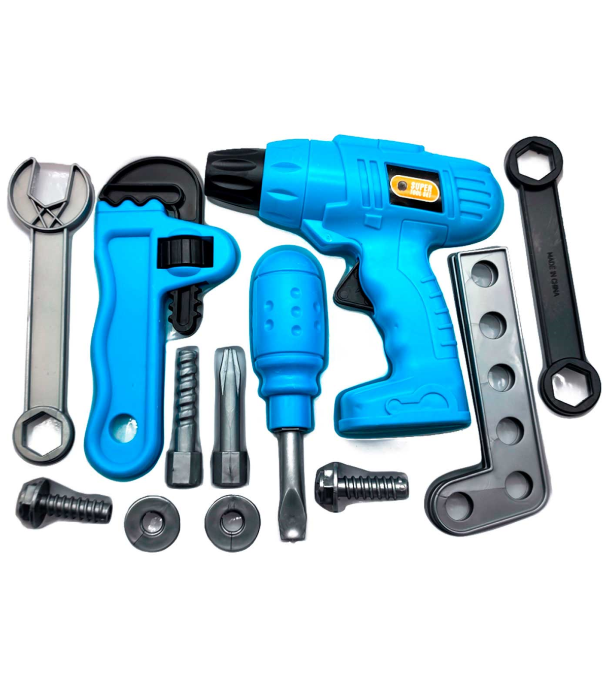 Tradineur - Set de herramientas para jugar - Incluye: tornillos,  destornillador, llaves, taladro, etc. - Fabricado en plástico r