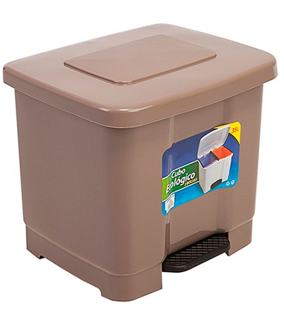 Tradineur - Cubo de basura de plástico con pedal, contenedor de residuos,  papelera con separador para colocar dos bolsas, cocina