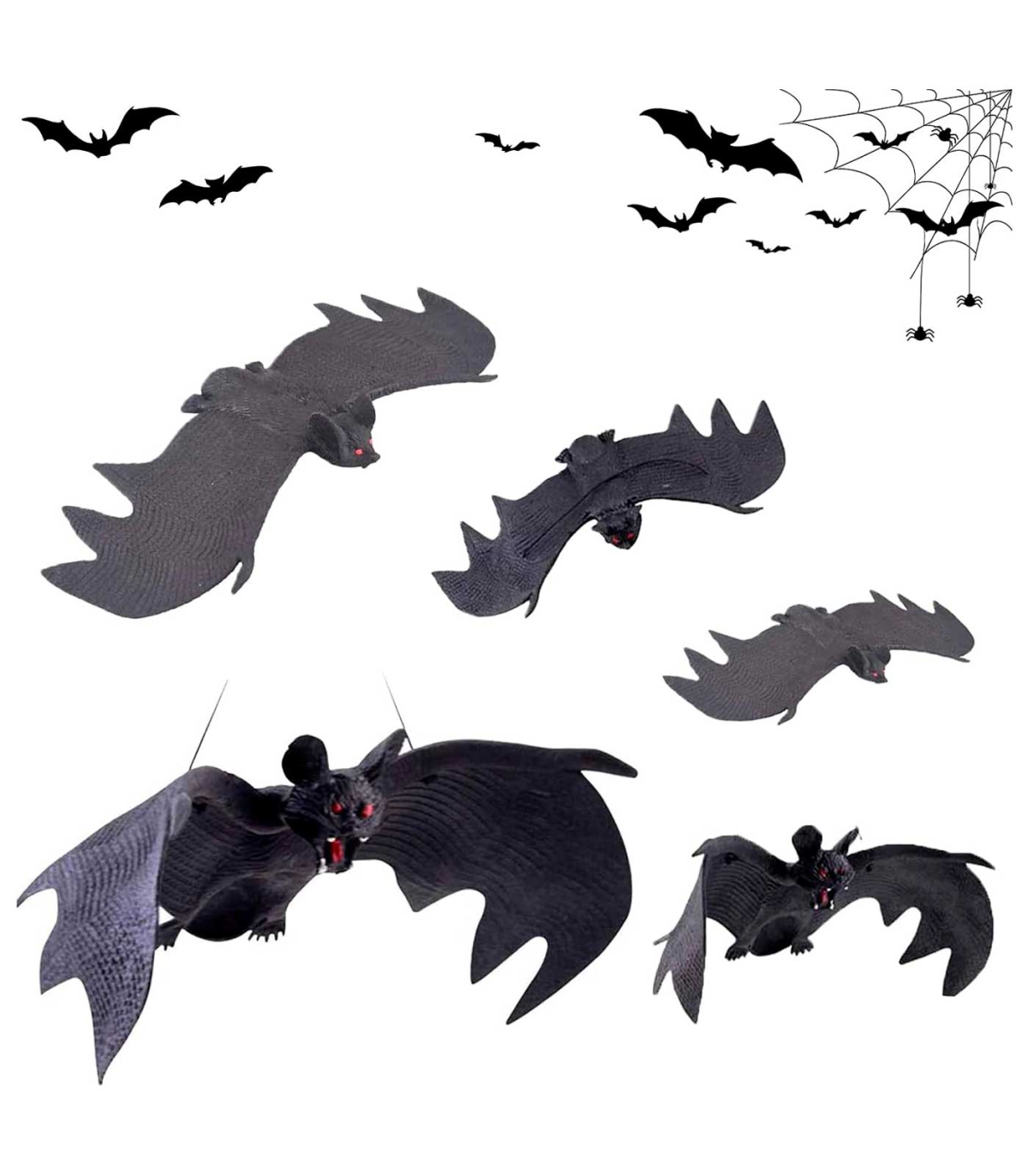 Tradineur - Pack de murciélagos para Halloween - 4 Unidades - Gran diseño -  Decoración y accesorio para Halloween - Color Negro