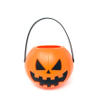 Tradineur - Cesta con asa para recoger caramelos - Fabricado en plástico - Diseño de calabaza - Halloween, cubo, recipiente para dulces, truco o trato (Naranja, 12,5 x 16 cm)