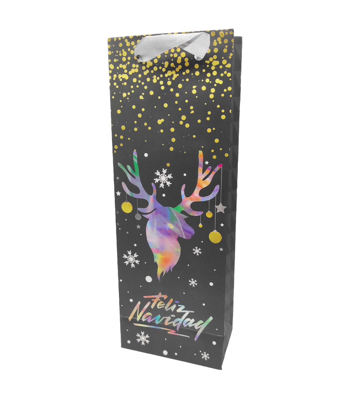 Tradineur - Bolsa de cartón para botella de vino con diseños navideños,  bolsa de regalo con asas para envolver champán, 36 x 12