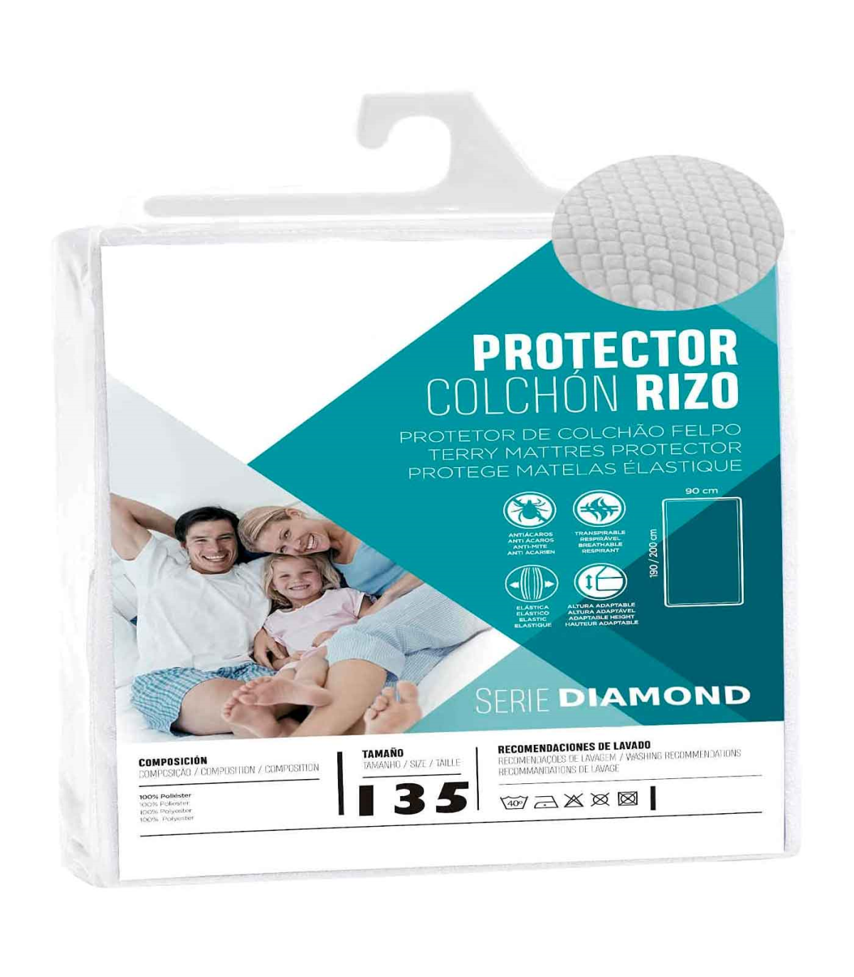 Tradineur - Protector de colchón rizo transpirable, funda cubre colchón  elástica de poliéster, antiácaros, altura adaptable (Bla
