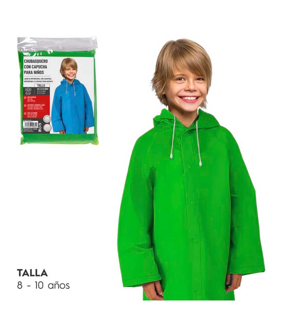 Tradineur - Chubasquero con capucha para niños - Fabricado en