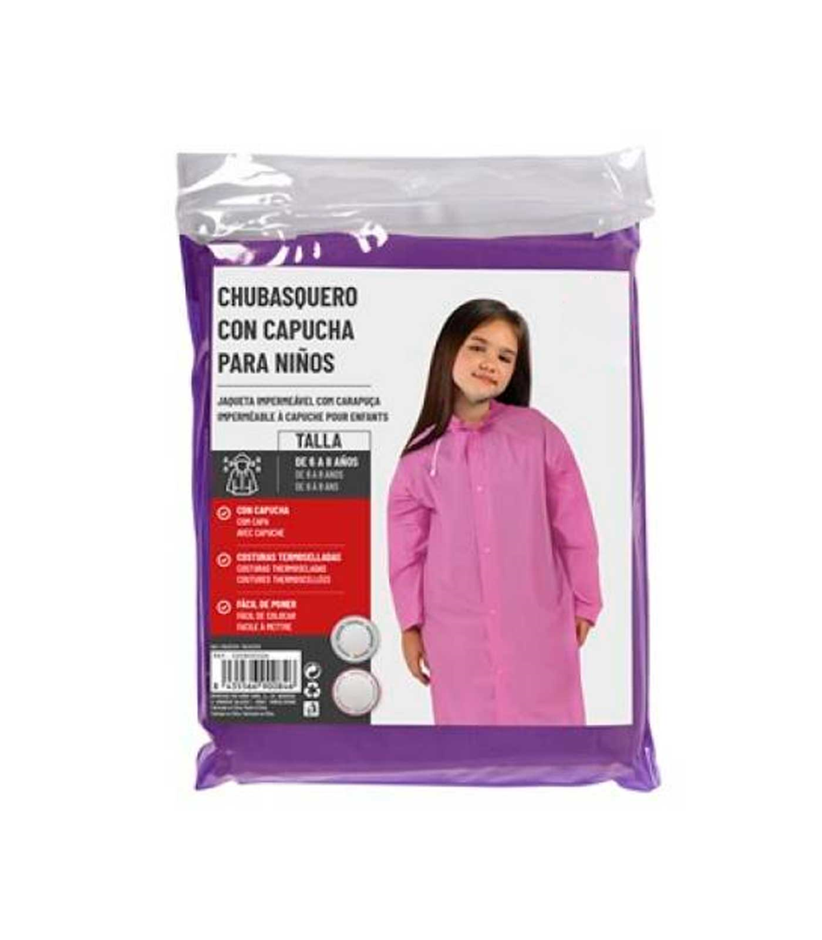 Tradineur - Chubasquero con capucha para niñas - Fabricado en poliéster - Costura termoselladas - Talla para niños de 6 8 años