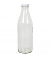 Tradineur - Botella de cristal para leche, tapa de rosca, botella para zumos, batidos, licuados de verduras, salsas, frigorífico (Tapa blanca, 1 litro)