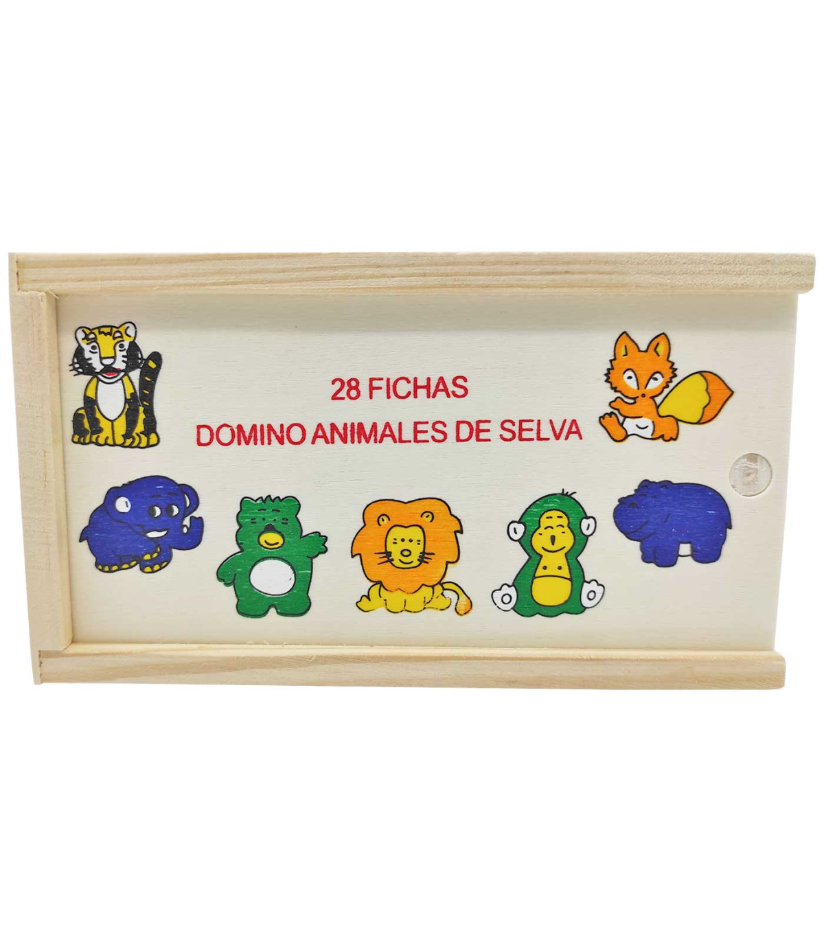 Tradineur - Dominó infantil Animales de Selva en caja de madera, 28  fichas, juego de mesa tradicional para niños, diversión, 1