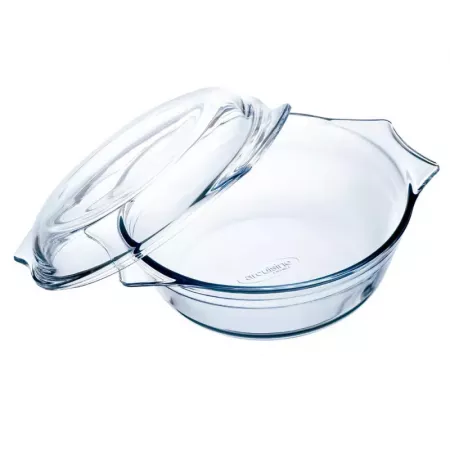 Cacerola de vidrio redonda 1,6L con tapa, apta horno y microondas Cacerola de vidrio redonda 1,6L con tapa, apta horno y microondas