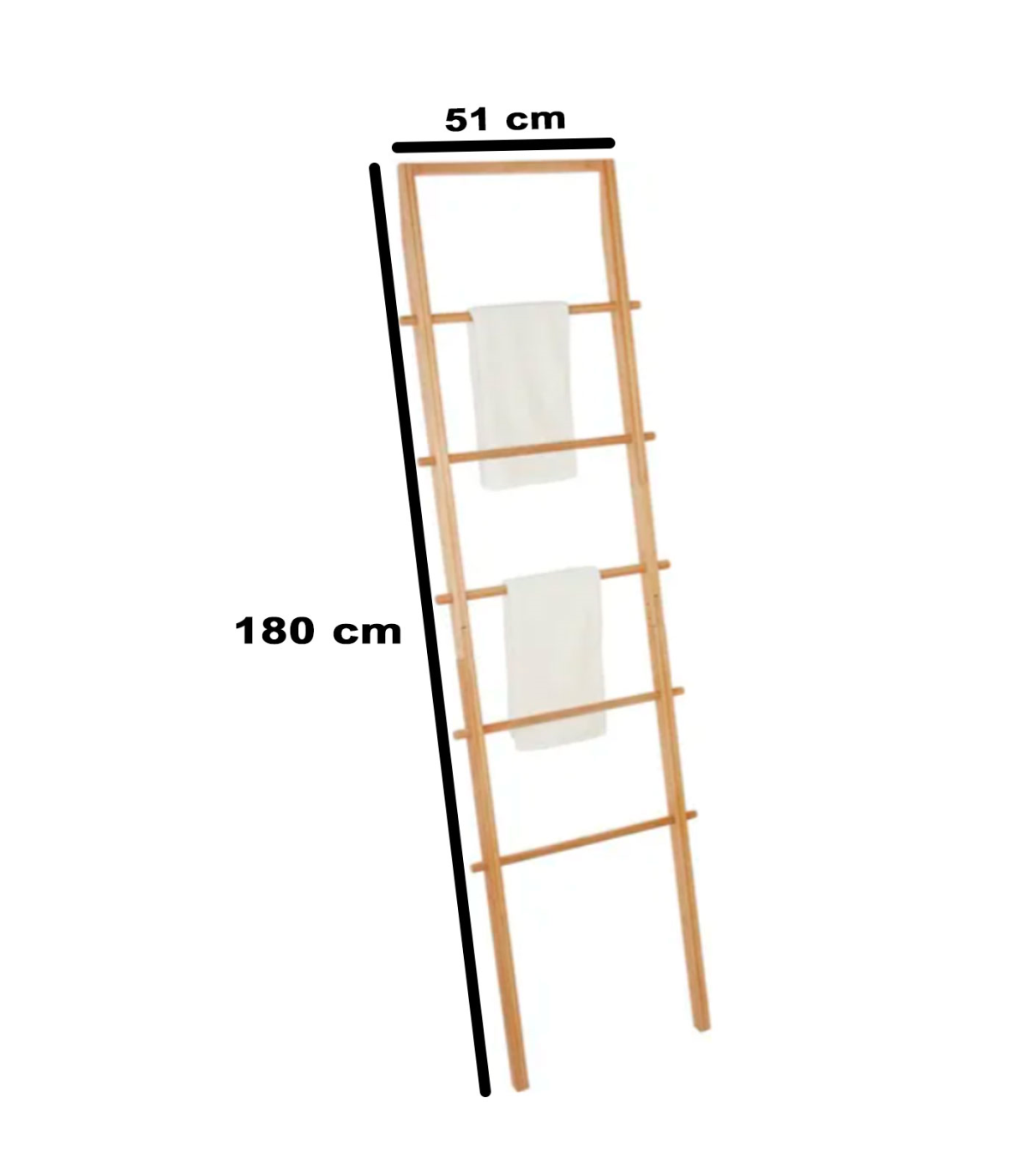Tradineur - Toallero de pie de bambú, escalera decorativa con 5 peldaños,  porta toallas, soporte para apoyar en la pared, baño