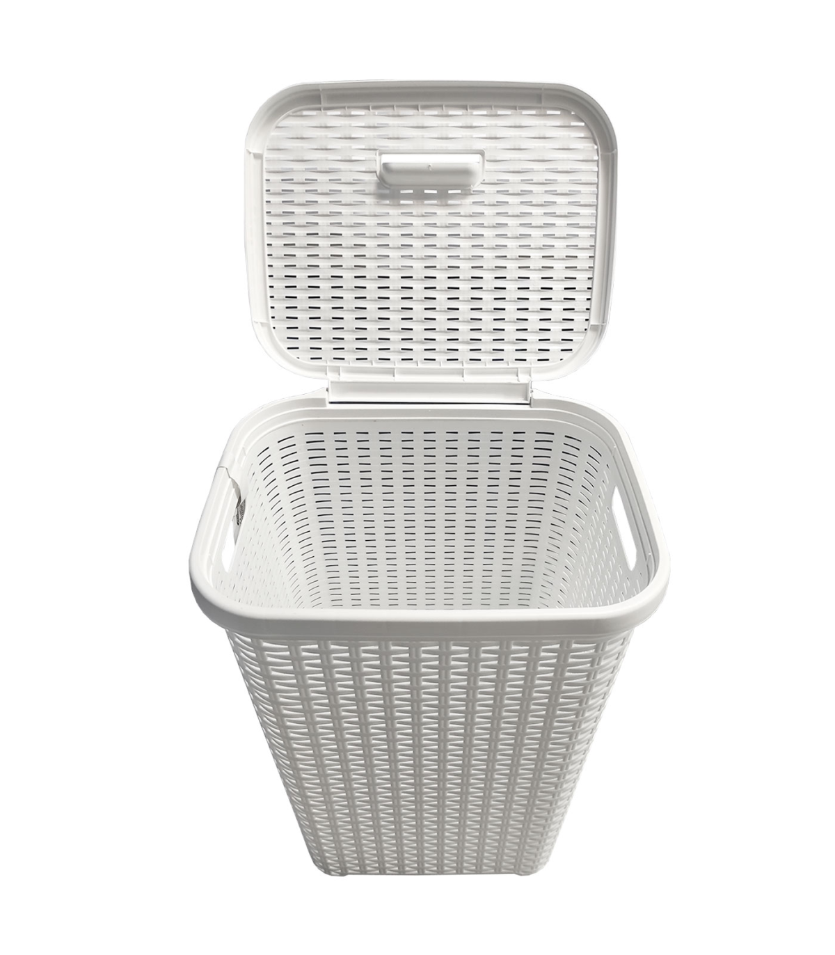 Tradineur - Cesto para ropa sucia con tapa y asas 60 litros, blanco, 61,5 x  42,5 x 34 cm, pongotodo rattan de plástico, cubo par