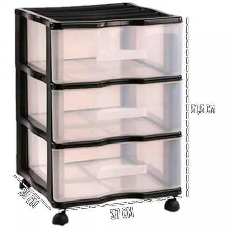 Cajonera Wagon 3 cajones Negro con Ruedas 51.5 x 36.5 x 38 cm. Contenedor de plástico para folios especial para oficina u hogar Cajonera Wagon 3 cajones Negro con Ruedas 51.5 x 36.5 x 38 cm. Contenedor de plástico para folios especial para oficina u hogar