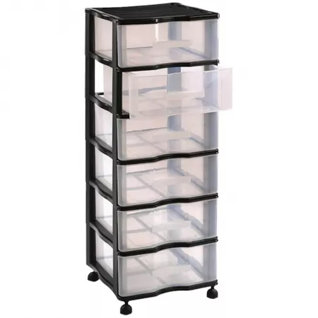 Cajonera 6 Cajones con Ruedas Negra Transparente Resistente