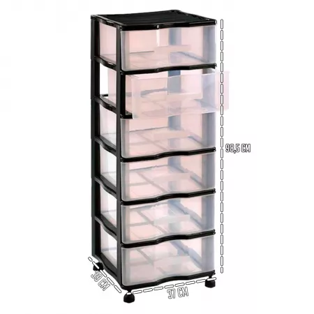 Cajonera 6 Cajones con Ruedas Negra Transparente Resistente