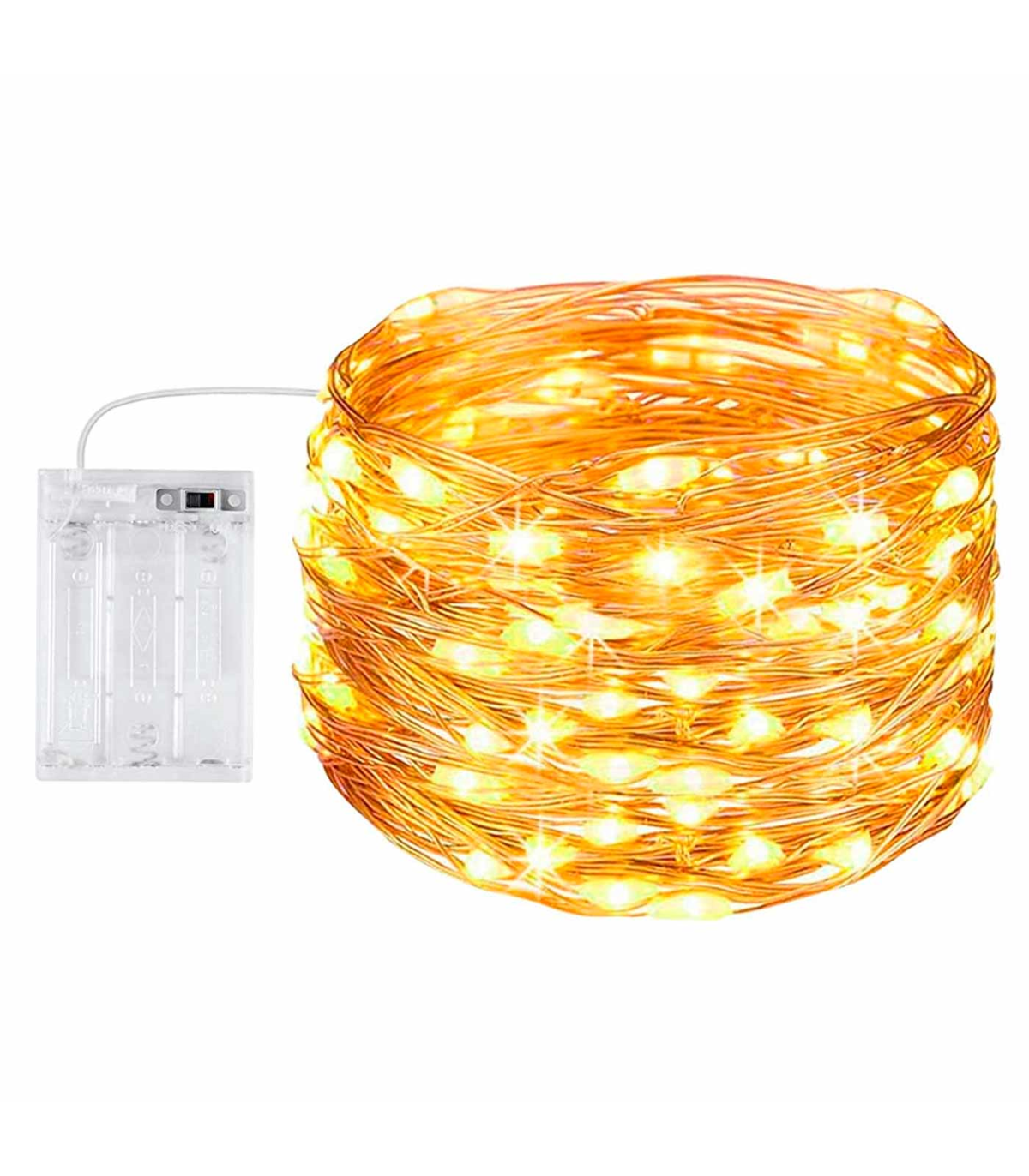 Tradineur - Alambre de 100 luces LEDs navideñas a pilas (no incluidas) -  Apto para interiores - Función de luz foja e intermiten