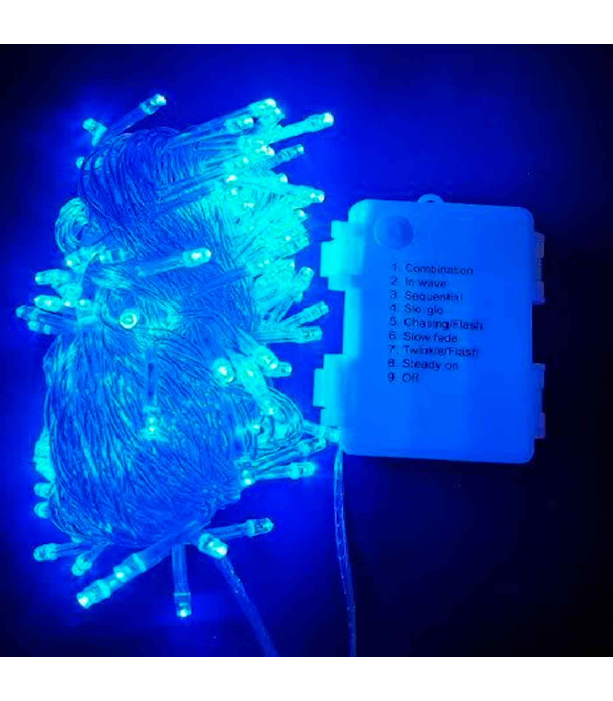 Tradineur - Tira de 300 luces LEDs a pilas - Apto para interiores - Función  de luz foja e intermitente - 24 Metros - Color Azul