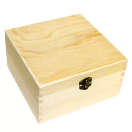 Caja de madera cuadrada con cierre metálico 8 x 15,3 x 15,3 cm, cajita, cofre con tapa para decorar y guardar objetos de valor,