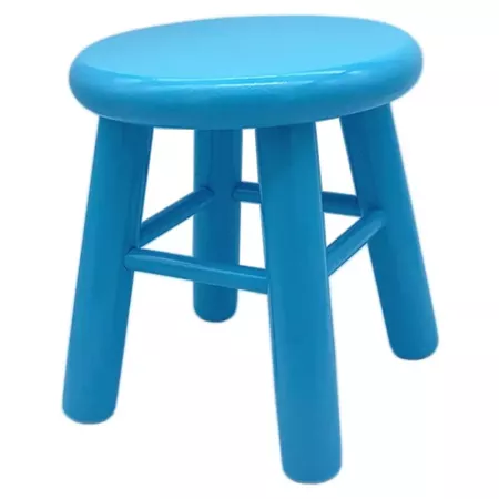 Tradineur - Mini taburete redondo azul de madera infantil 20 x 19,7 x 19,7 cm, banqueta, asiento redondo de madera natural pinta