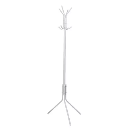 Tradineur - Perchero de pie metálico blanco 8 ganchos 170 x 48 cm. Soporte para abrigos y sombreros, estilo minimalista, para re