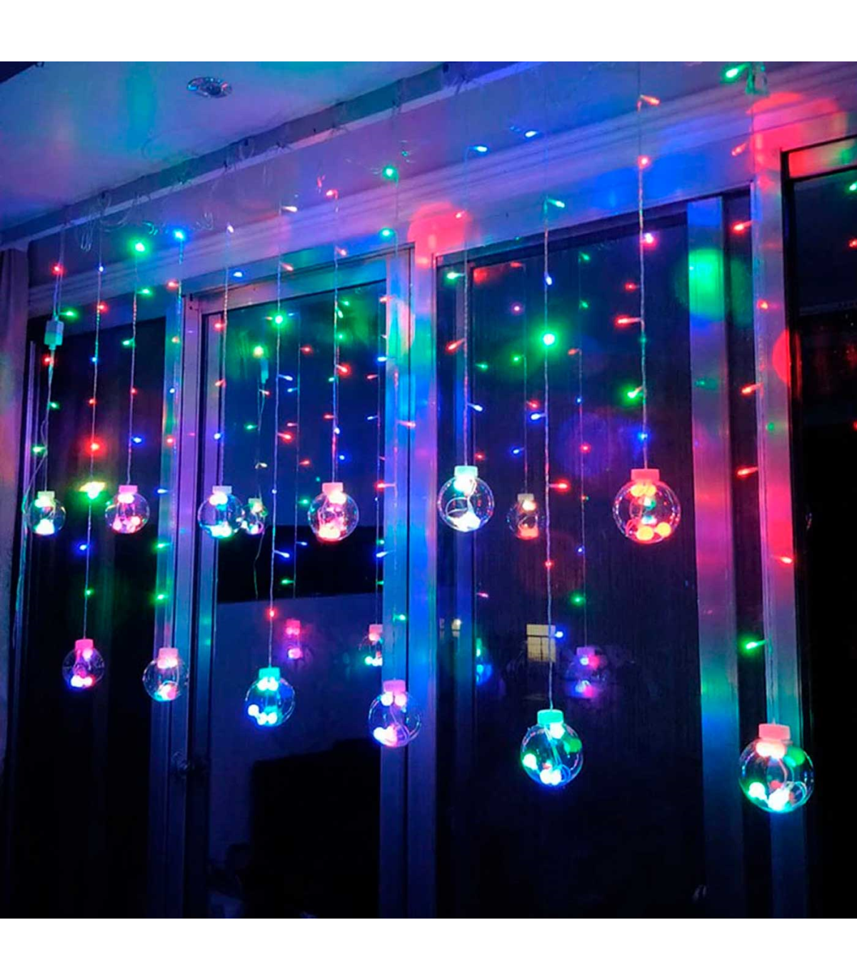 Con heroína Movilizar Tradineur - Cortina de luces LED, 10 bolas, guirnalda luminosa para  interior, 9W, incluye mando regulador, Navidad, ventana, par