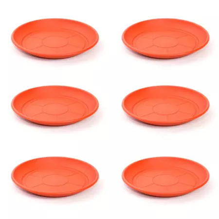 Pack de 6 platos de plástico marrón para macetas de 30-40 cm "Mediterránea". Bandejas, platillos redondos para tiestos de interi