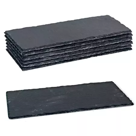 Pack de 6 tablas pizarra rectangulares 30 x 13 cm. Platos llanos de piedra natural, bandejas para servir alimentos, quesos, aper